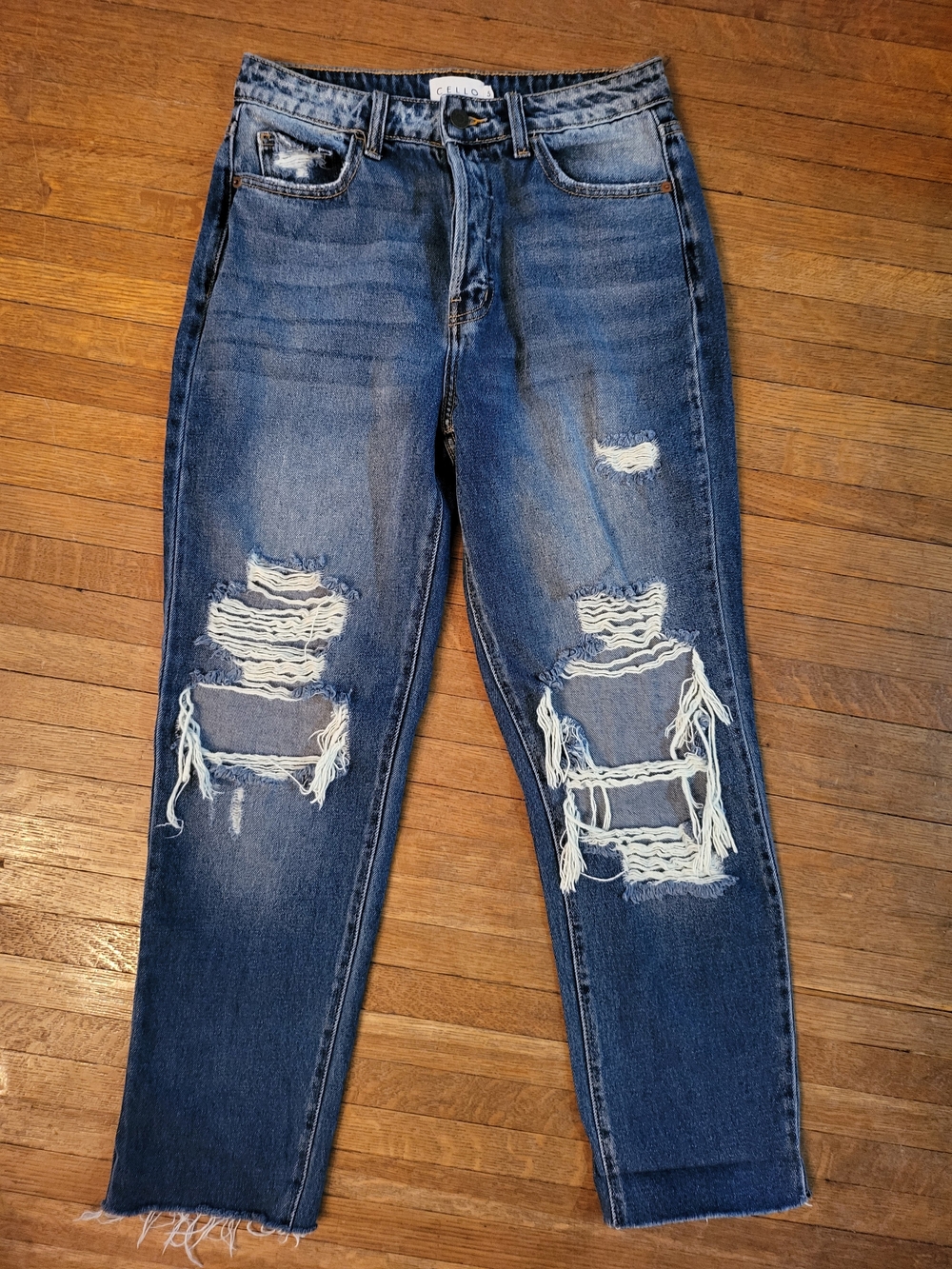 Women's Distressed Blue Jeans - Cello